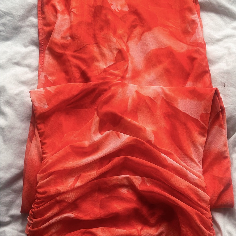 Vibrant Orange Ruched Dress